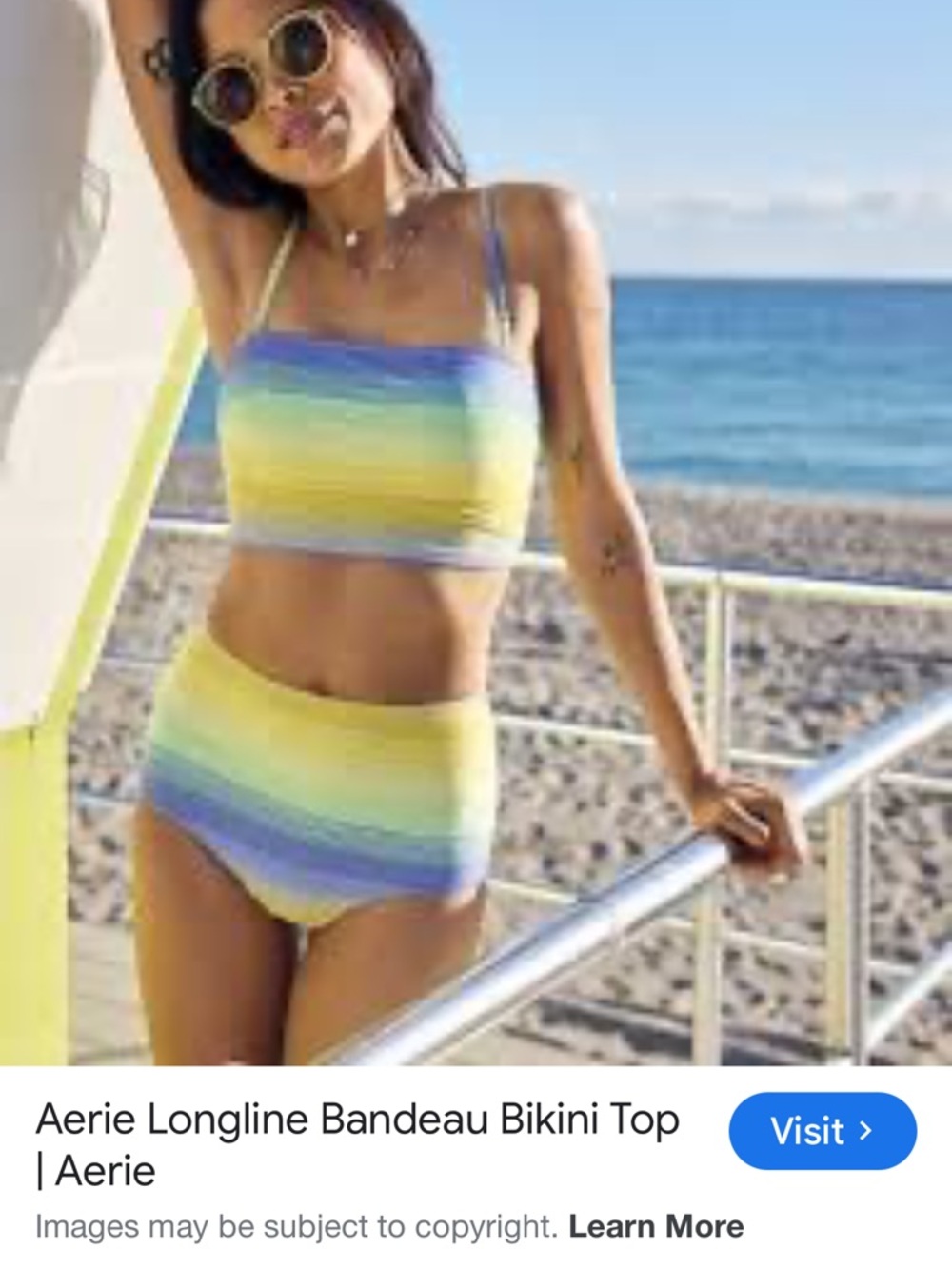 Striped Bandeau Bikini top in Yellow, Blue, Green